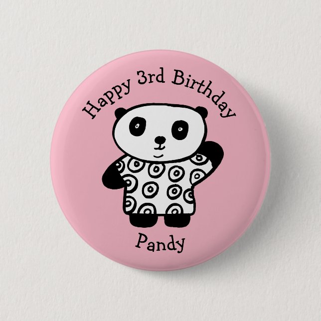 Chapa Redonda De 5 Cm Cumpleaños Feliz Pandy el Panda Personalizado (Anverso)