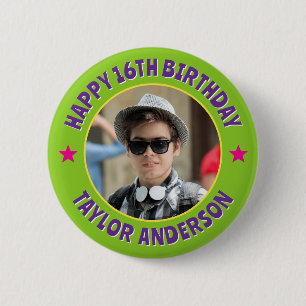 Chapa Redonda De 5 Cm Cumpleaños Feliz Personalizado con Foto Elegante