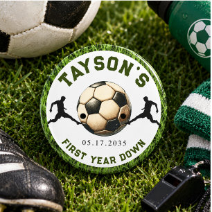 Chapa Redonda De 5 Cm Cumpleaños Fútbol Primer Año Derribado 1er