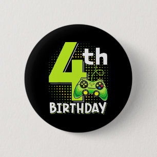 Chapa Redonda De 5 Cm Cumpleaños Gamer de 4 Años de Edad Divertido Video