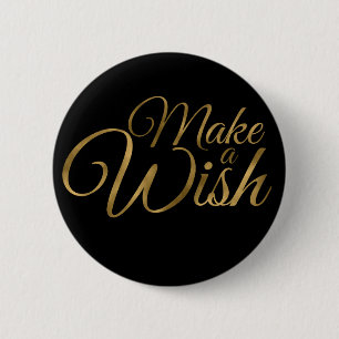 Chapa Redonda De 5 Cm Cumpleaños Make a Wish Black & Gold