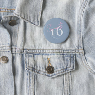 Chapa Redonda De 5 Cm Cumpleaños Moderno Minimalista Rosa Azul 16