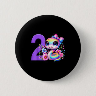 Chapa Redonda De 5 Cm Cumpleaños niña 2 años serpiente fiesta arcoíris c