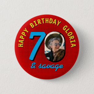 Chapa Redonda De 5 Cm Cumpleaños personalizado con foto retro para el 70