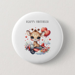 Chapa Redonda De 5 Cm Cumpleaños piloto jirafa
