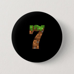 Chapa Redonda De 5 Cm Cumpleaños Pixel 7 Número Siete 7 Años 7º Vid