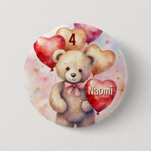 Chapa Redonda De 5 Cm Cumpleaños Teddy Bear añada nombre y edad de la ni