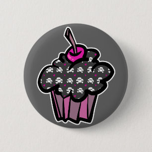 Chapa Redonda De 5 Cm cupcake de cráneo gótico con huesos cruzados