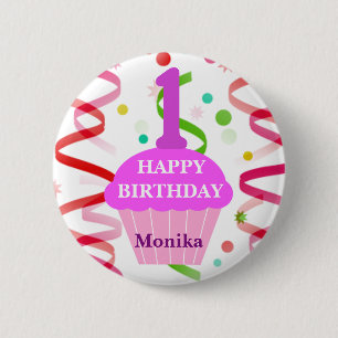 Chapa Redonda De 5 Cm Cupcake de cumpleaños personalizado con edad y nom