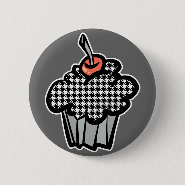 Chapa Redonda De 5 Cm cupcake de houndstooth (Anverso)
