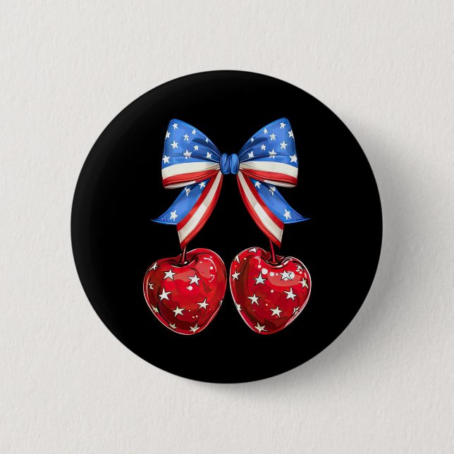 Chapa Redonda De 5 Cm Curiosa Bandera Estadounidense Cherry Coquette Bow (Anverso)