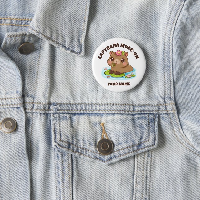 Chapa Redonda De 5 Cm Custom Cute Kawaii Capybara Mode Button (In situ)