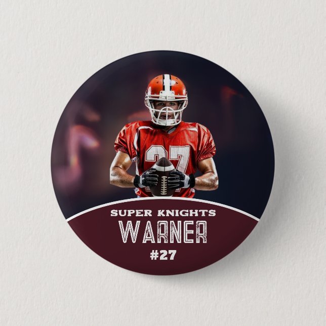 Chapa Redonda De 5 Cm Custom Football Photo and Name Sports Button (Anverso)