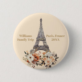 Chapa Redonda De 5 Cm Custom Paris Trip Eiffel Tower Floral