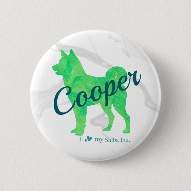 Chapa Redonda De 5 Cm Custom Pastel Green Shiba Inu Silhouette Badge (Anverso)