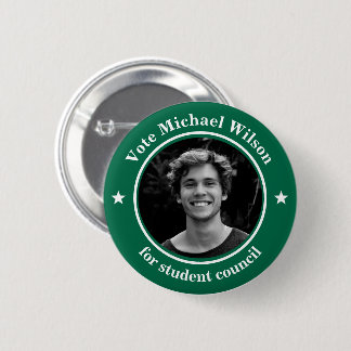 Chapa Redonda De 5 Cm Custom Photo Student Union Election Dark Green