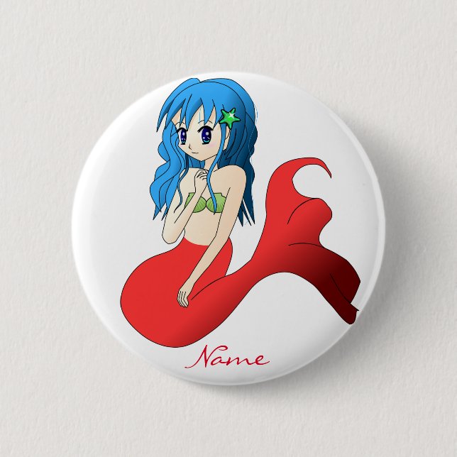 Chapa Redonda De 5 Cm Cuta sirena de cabello azul Thunder_Cove (Anverso)