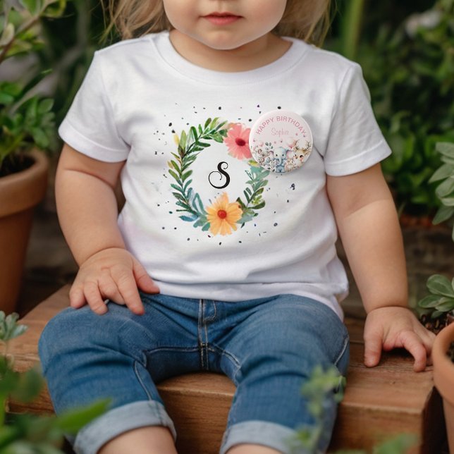 Chapa Redonda De 5 Cm Cute acuarela Animales salvajes Chica rosado Cumpl (Subido por el creador)