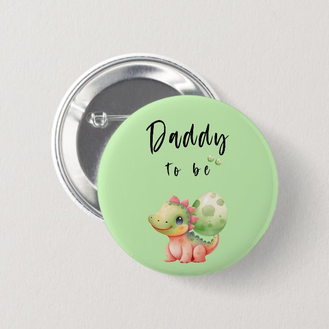 Chapa Redonda De 5 Cm Cute acuarela Baby Dinosaur Daddy-to-be Button (Anverso y reverso)