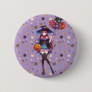 Chapa Redonda De 5 Cm Cute Anime Halloween Witch