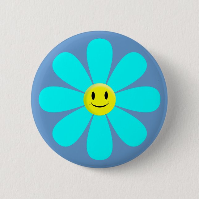 Chapa Redonda De 5 Cm Cute Aqua Sonriente Daisy (Anverso)