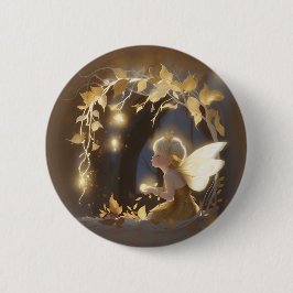 Chapa Redonda De 5 Cm Cute Autumn Fairy with Glowing Flowers