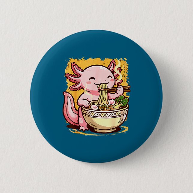 Chapa Redonda De 5 Cm Cute Axolotl Eats Ramen Noodles Axolotls Ramen  (Anverso)