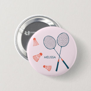 Chapa Redonda De 5 Cm Cute Badminton Birdie Racquet PERSONALIZADO Retro