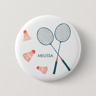 Chapa Redonda De 5 Cm Cute Badminton Birdie Racquet PERSONALIZADO Retro