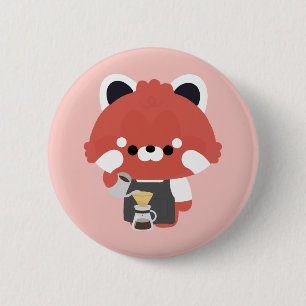 Chapa Redonda De 5 Cm Cute Barista Panda Rojo
