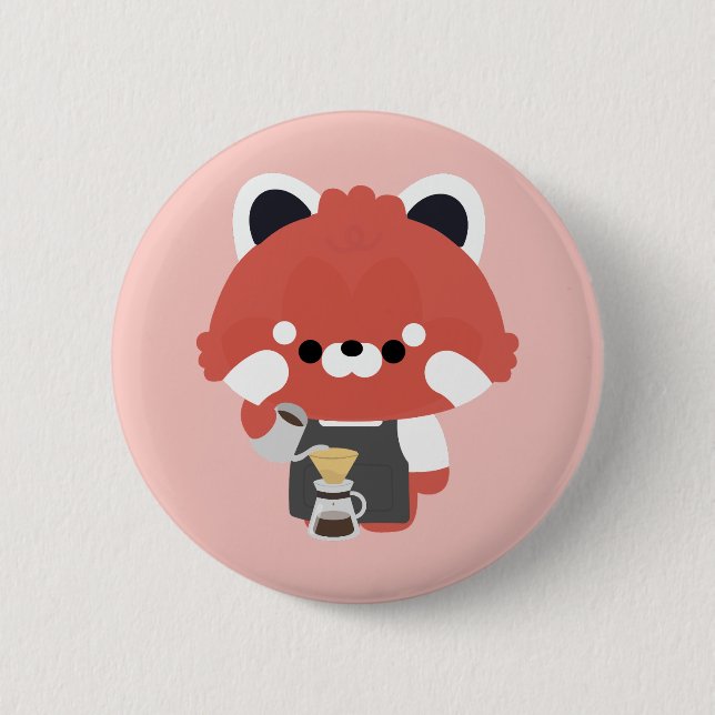 Chapa Redonda De 5 Cm Cute Barista Panda Rojo (Anverso)