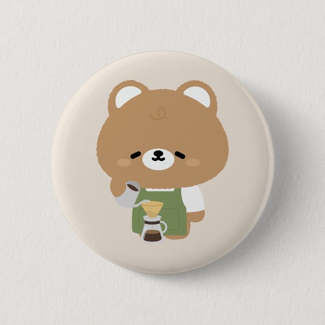 Chapa Redonda De 5 Cm Cute Bear Barista (Anverso)