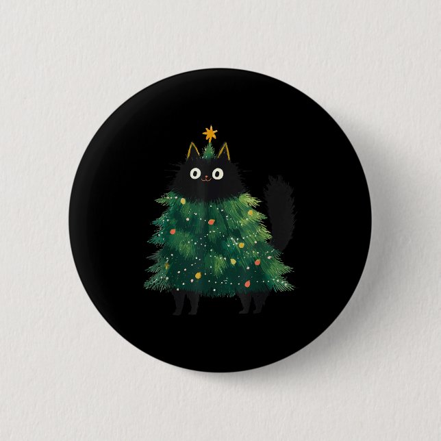 Chapa Redonda De 5 Cm Cute Black Cat Christmas Tree Funny Kitten Lover X (Anverso)