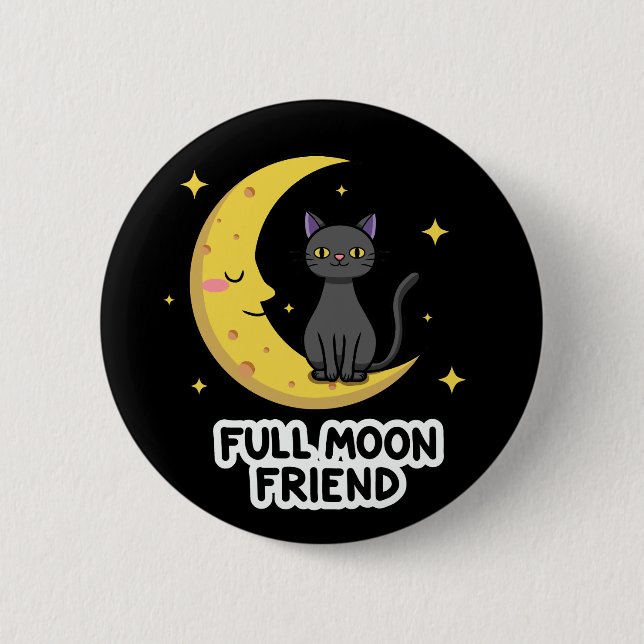 Chapa Redonda De 5 Cm Cute Black Cat on Moon - Full Moon Friend (Anverso)