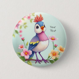 Chapa Redonda De 5 Cm Cute Blue Pink Bird Floral Button