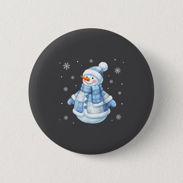 Chapa Redonda De 5 Cm Cute Blue Snowman With Snowflakes Winter Christmas (Anverso)