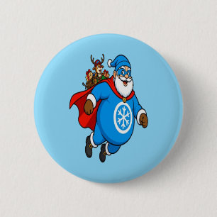 Chapa Redonda De 5 Cm Cute Blue Superhéroe Santa Claus Pegatina de Navid