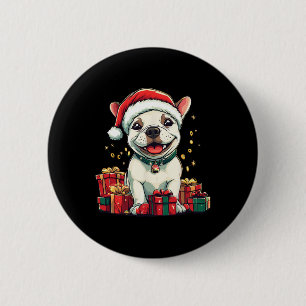 Chapa Redonda De 5 Cm Cute Bull Terrier Santa Hat Funny Navidades Xmas D