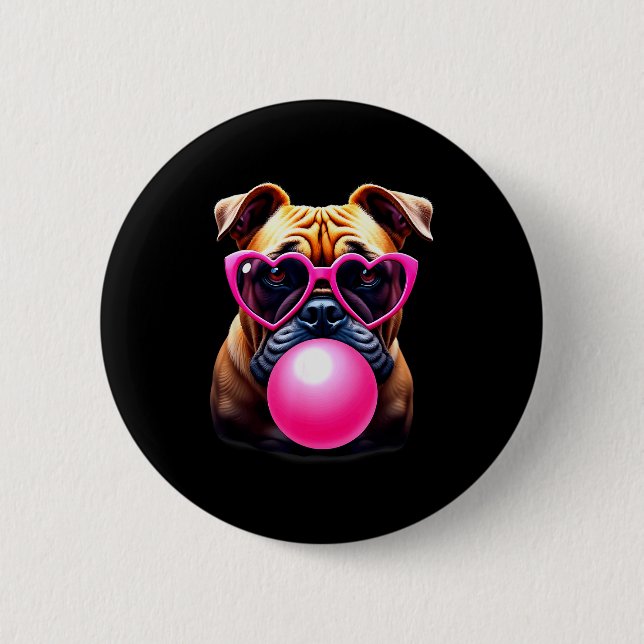 Chapa Redonda De 5 Cm Cute Bulldog Blowing Bubble Gum  (Anverso)