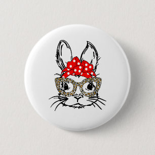 Chapa Redonda De 5 Cm Cute Bunny Face Leopardo Print Red Bandana Rabbit 