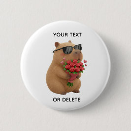 Chapa Redonda De 5 Cm Cute Capybara Rose Bouquet Valentine Pin Button