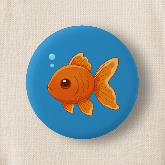 Chapa Redonda De 5 Cm Cute Cartoon Goldfish on Blue (Subido por el creador)