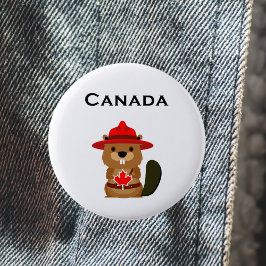 Chapa Redonda De 5 Cm Cute castor de Canadá con color claro de hoja de a