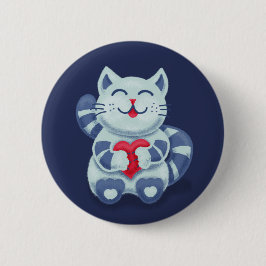 Chapa Redonda De 5 Cm Cute Cat Blue Valentine Kids