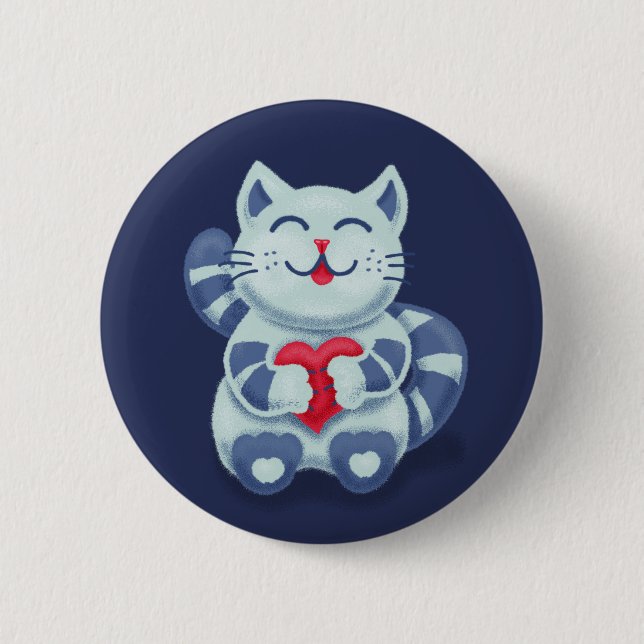 Chapa Redonda De 5 Cm Cute Cat Blue Valentine Kids (Anverso)