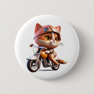 Chapa Redonda De 5 Cm CUTE CAT montando una camiseta clásica en motocicl