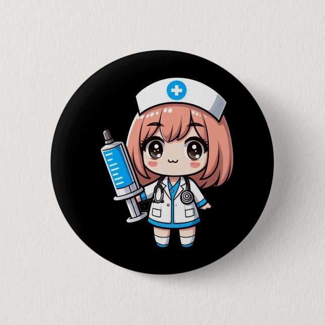 Chapa Redonda De 5 Cm Cute Chibi Enfermera - cuidado de la salud, anime, (Anverso)
