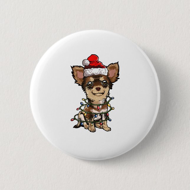 Chapa Redonda De 5 Cm Cute Chihuahua Santa Christmas Tree enciende Navid (Anverso)