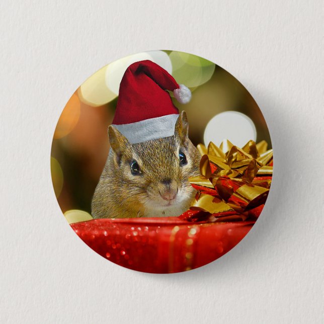 Chapa Redonda De 5 Cm Cute Chipmunk Merry Christmas (Anverso)