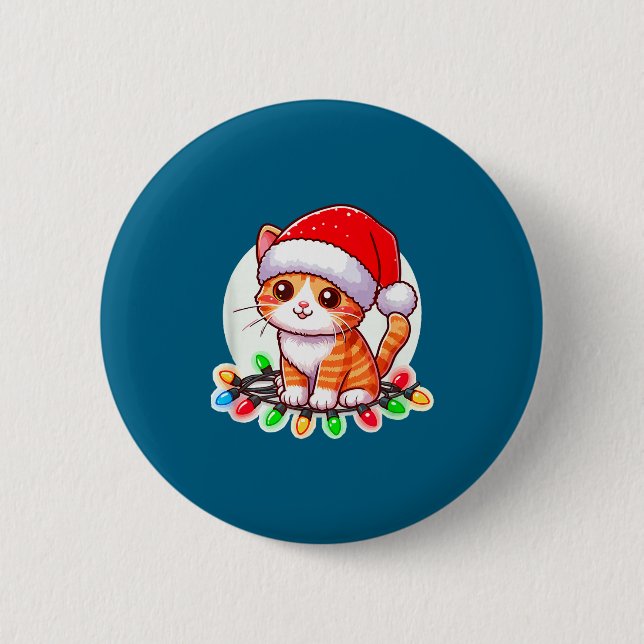 Chapa Redonda De 5 Cm Cute Christmas Cat In Santa Hat  (Anverso)